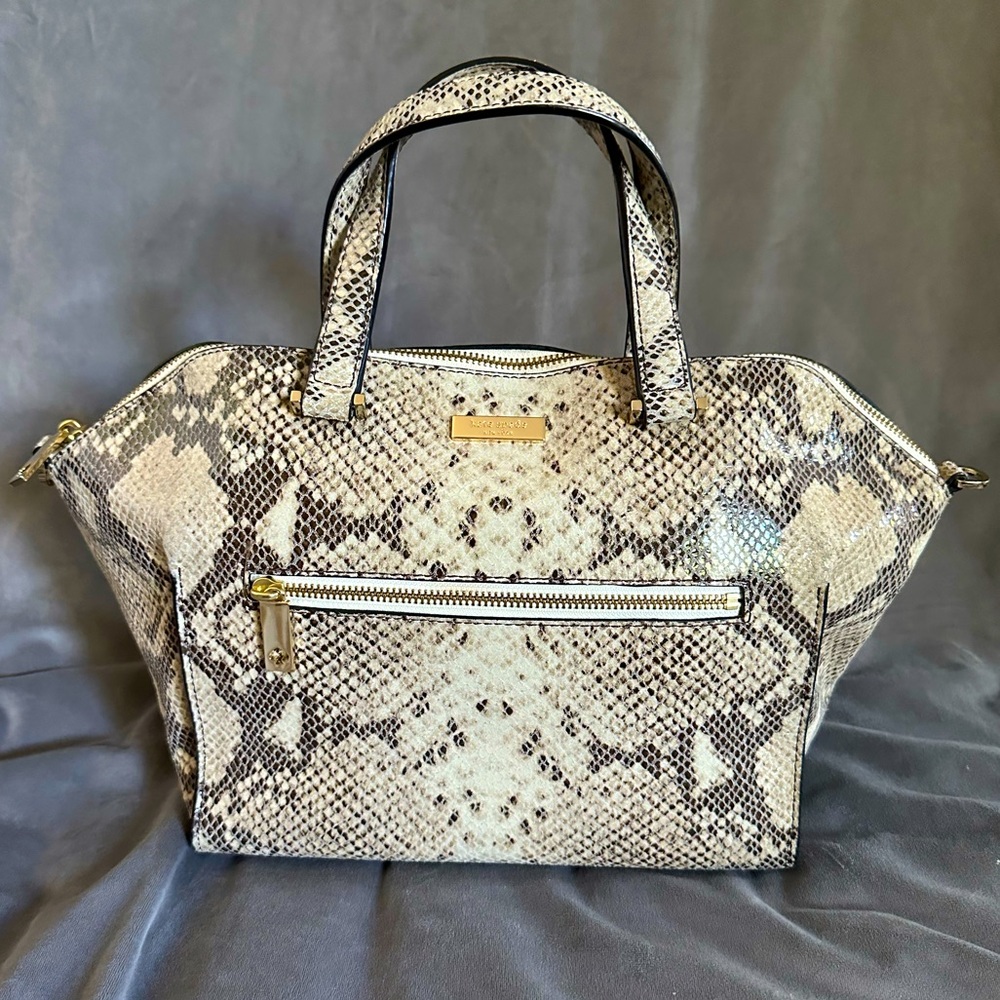 Kate Spade Snake 2 Way Bag- Cream Brown Gray Gold- Excellent Condition